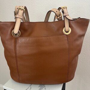 Michael Kors Jet Set Large Camel Brown Leather Tote/ Handbag with Logo Hangtag
